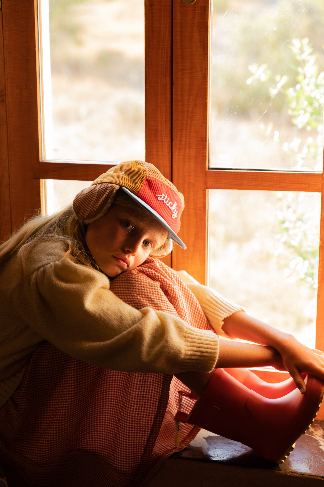 1802149 - Sticky Lemon - cap - farmhouse - corduroy - ladybird red - style shot 01