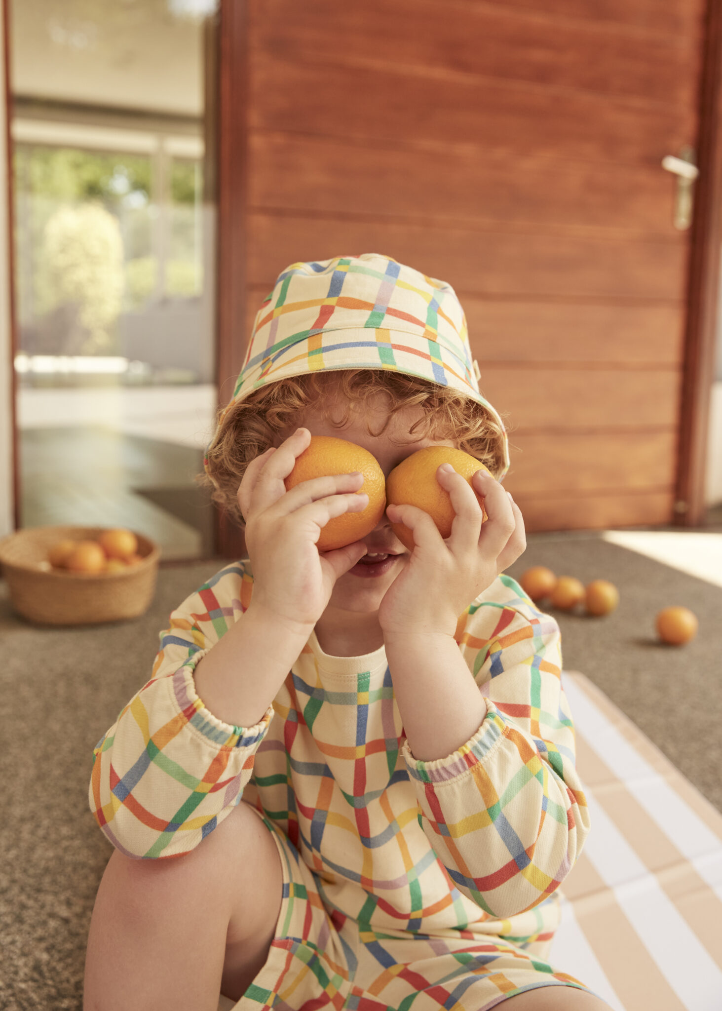 bonniemob-ss2423-MANTA & MAVERICKS_kids sweatshirt & Shorts_RAinbow Grid_BONNIEMOB_SS24