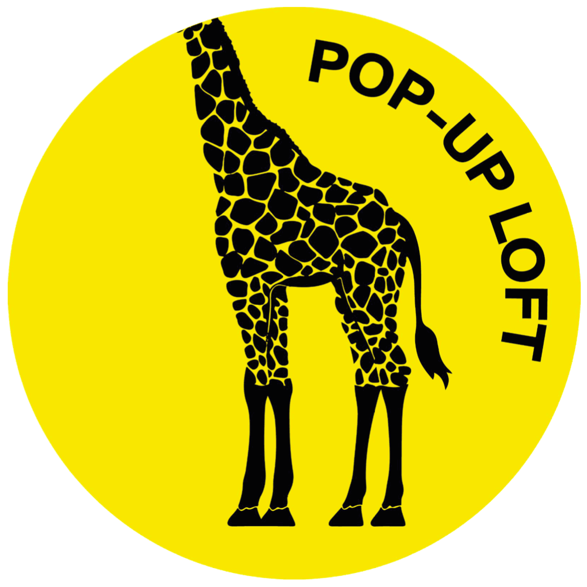 giraffe illustration yellow, pop up loft showroom, kids fashion, childrenswear, Milan