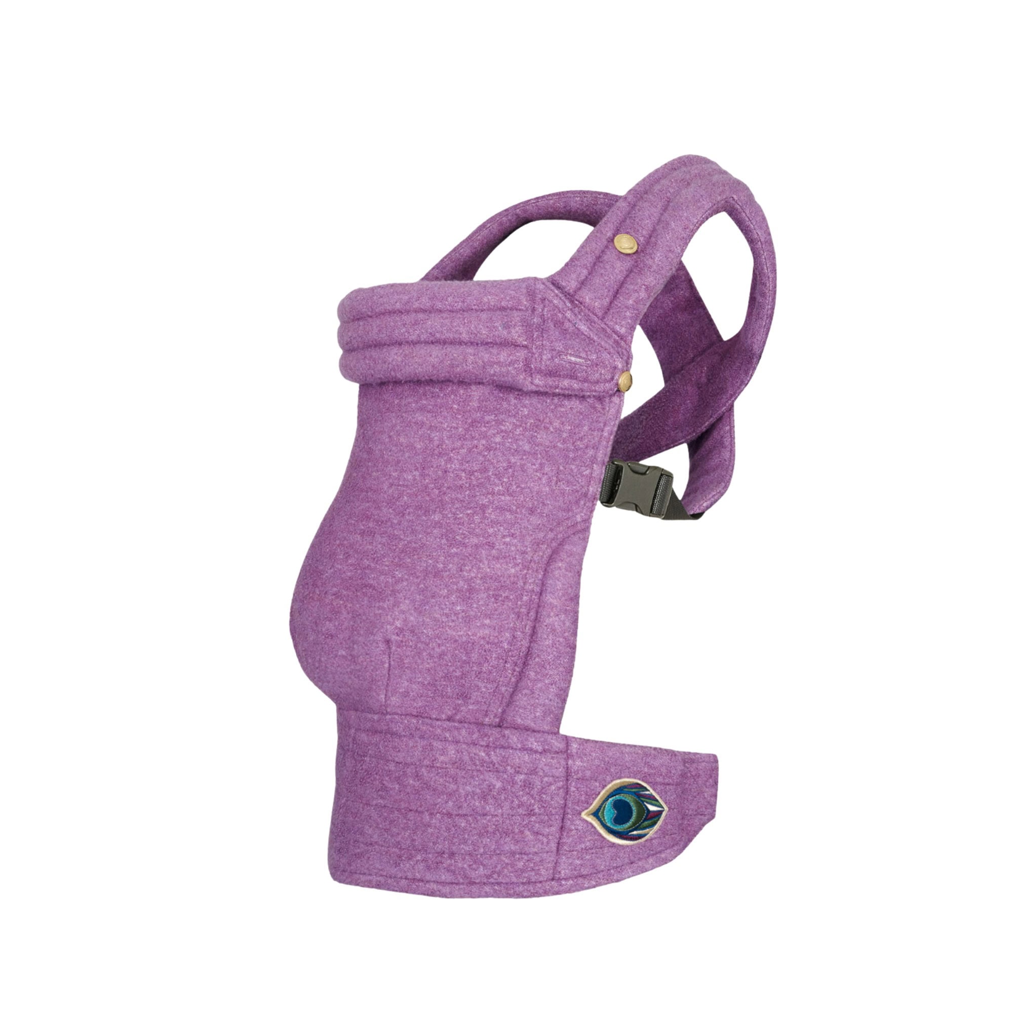 Purple Baby Carrier: Cozy and colorful baby carrier in a soft purple fabric, designed with adjustable shoulder straps and a padded waistband for secure and comfortable babywearing.