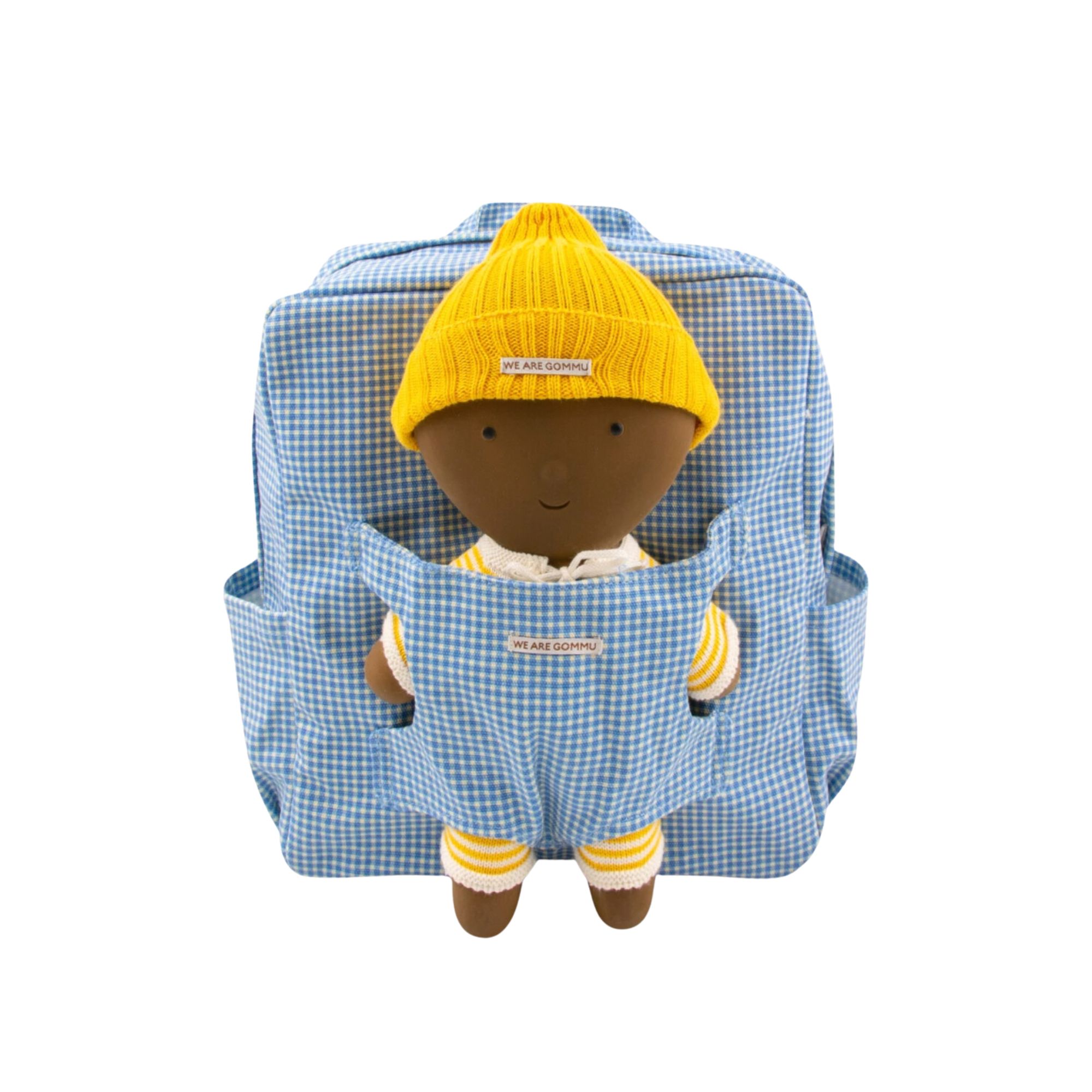 zaino a quadri con bambola