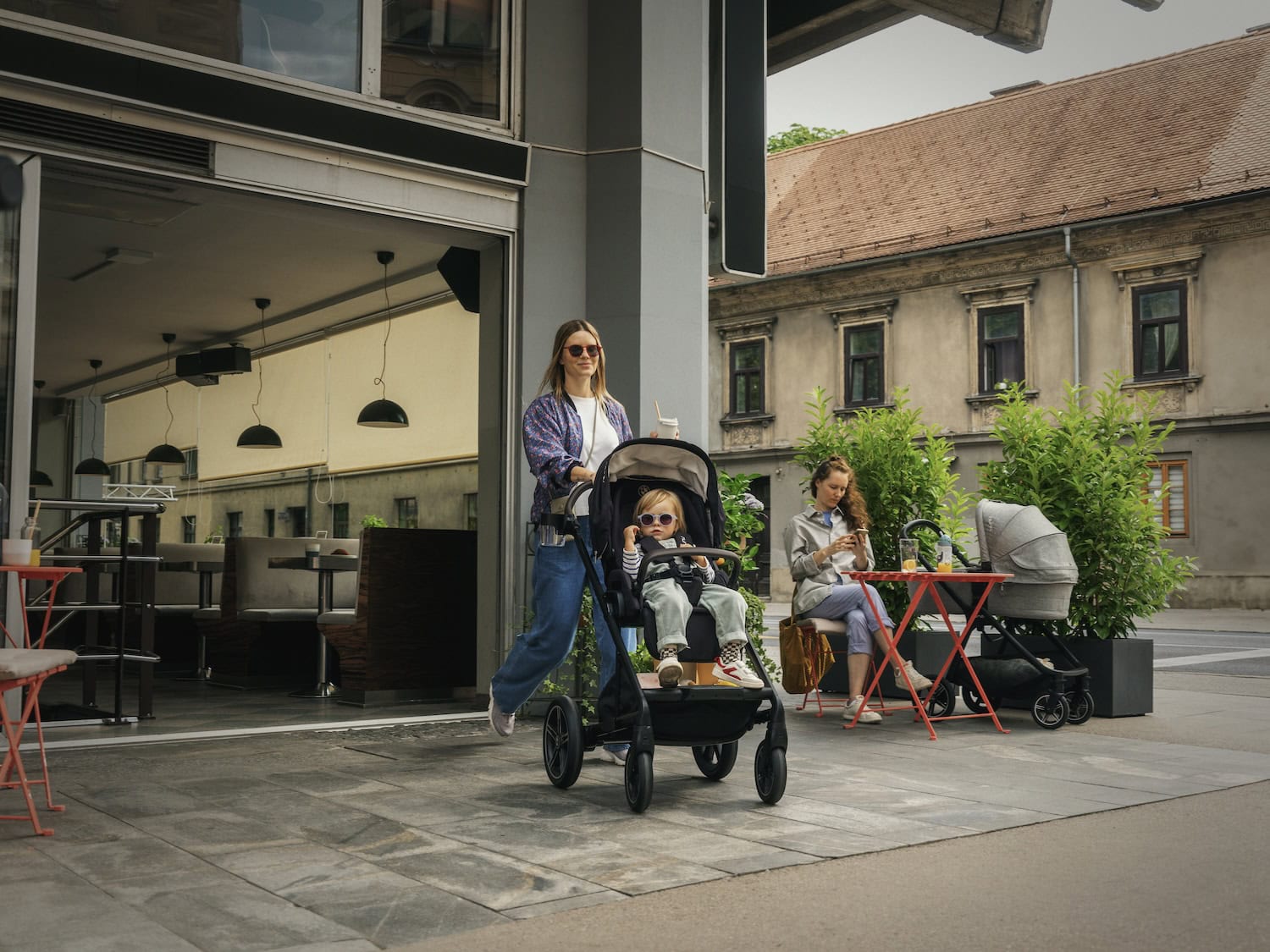 mommy baby and stroller