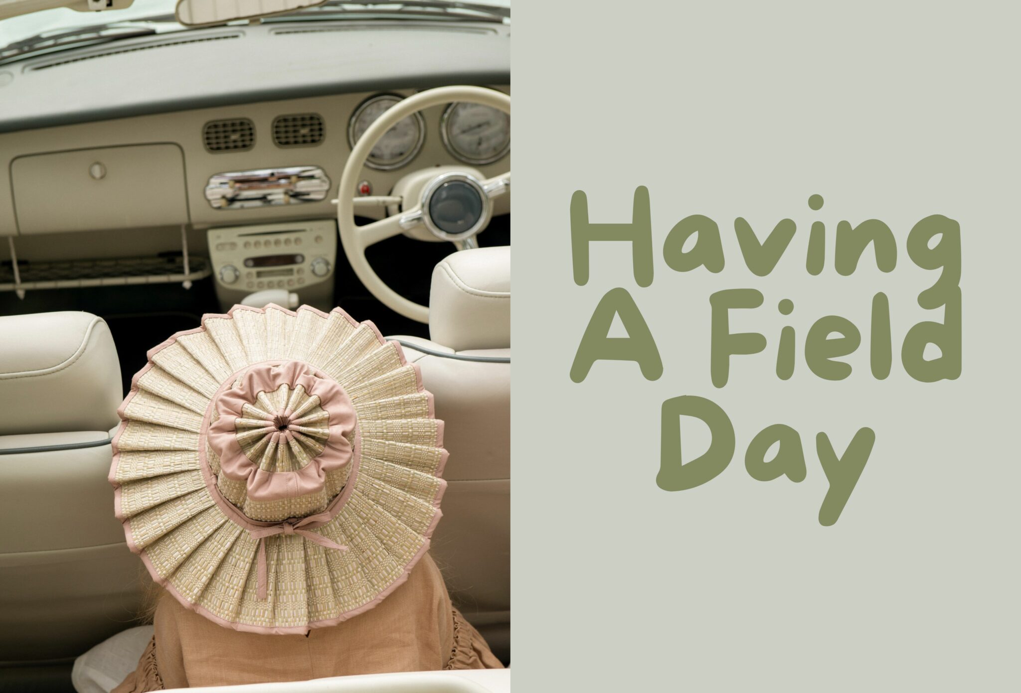 Having a Field Day – kids fashion editorial SS25 by Shelley Oxford featuring a child in a vintage convertible wearing a pleated straw hat from LORNA MURRAY.