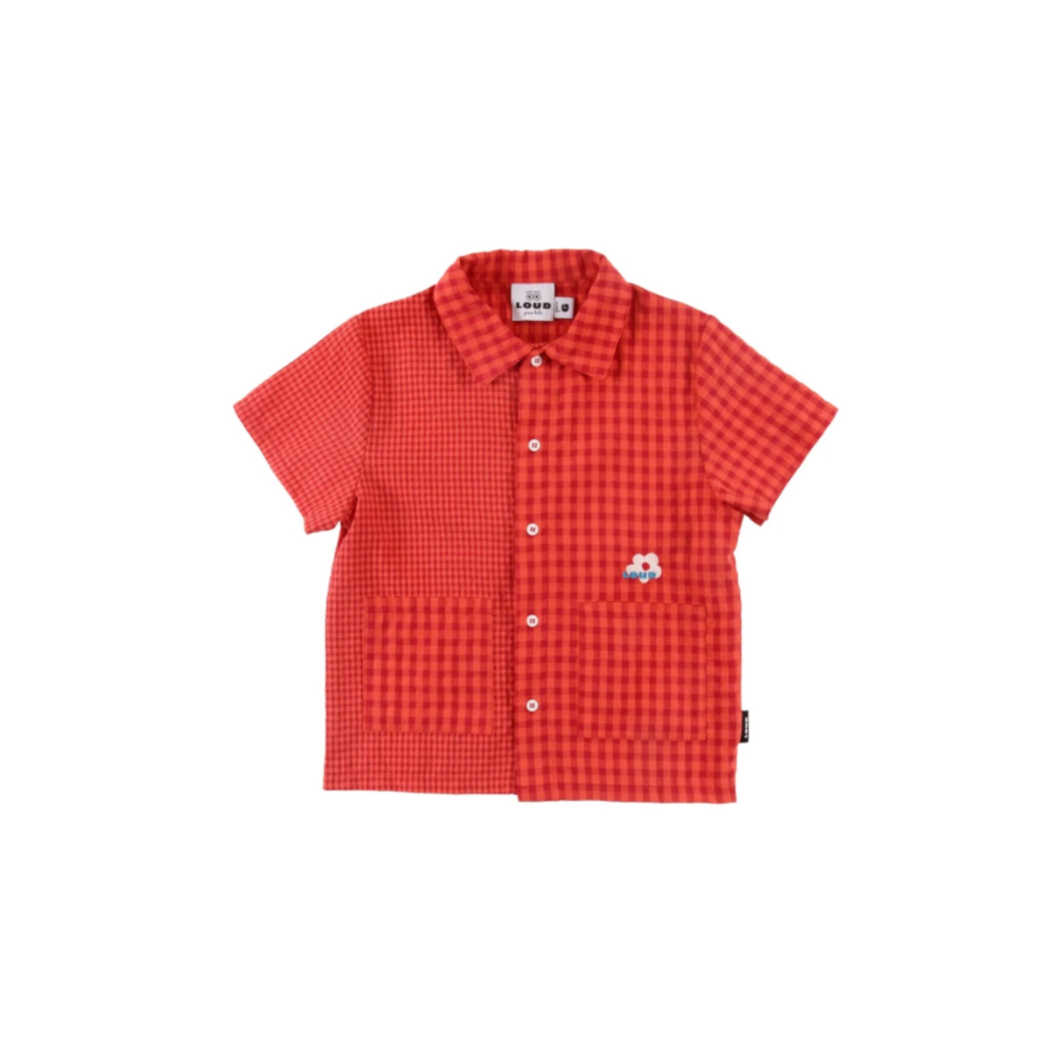 red check printed shirt with flower logo