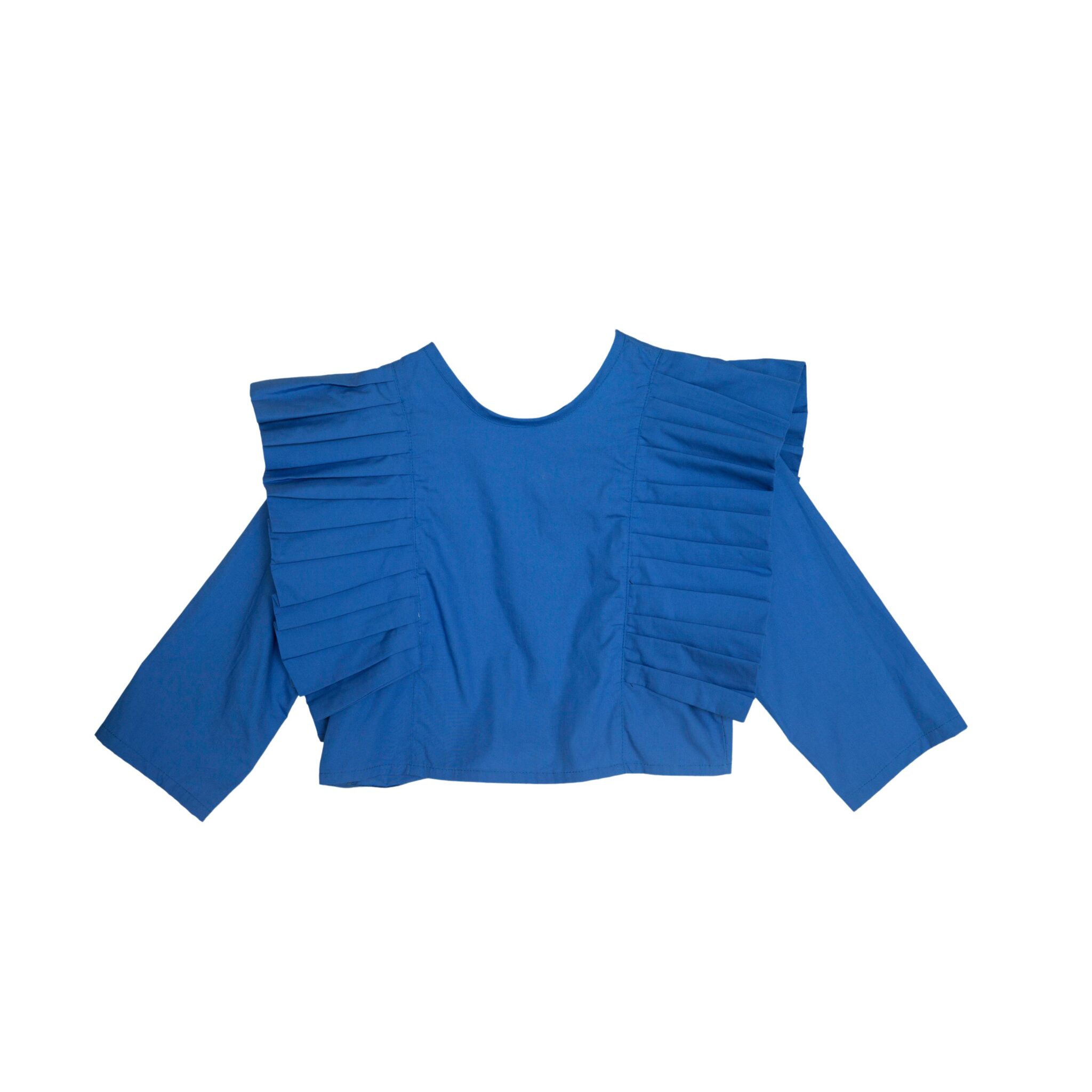 blue blouse with ruffles