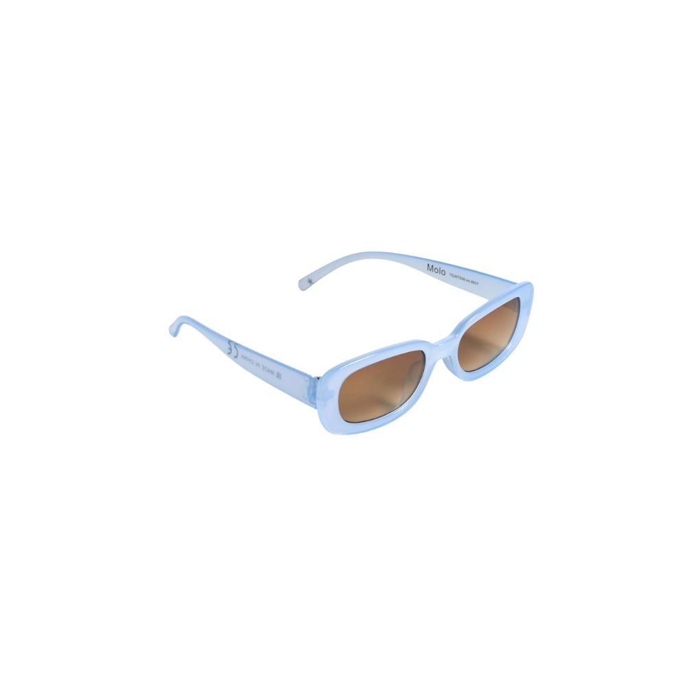 Light blue Molo sunglasses with slim rectangular frames and tinted lenses, styled for a Shop Floral Skirts selection by Scimparello Magazine.