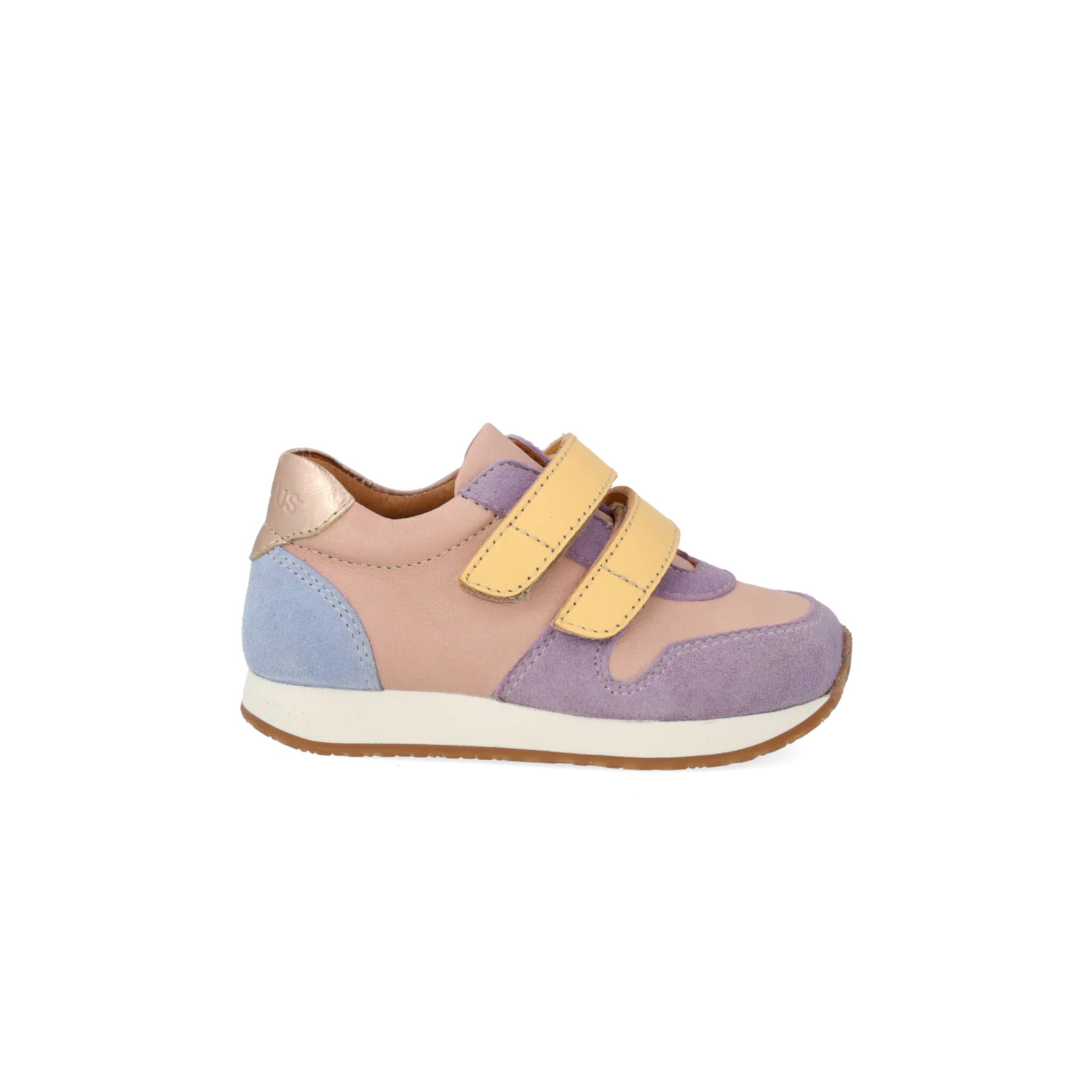Sporty running sneaker in leather and suede. The shoe has a round toe, adjustable velcro straps for an optimal personal fit that also make it easy to put on and take off, a padded insole, chrome-free leather lining, a firm heel counter with a padded collar for stable walking and extra comfort, and a soft, flexible lightweight sole with a slip-resistant rubber outsole and toe protection that makes the shoe extra durable.
