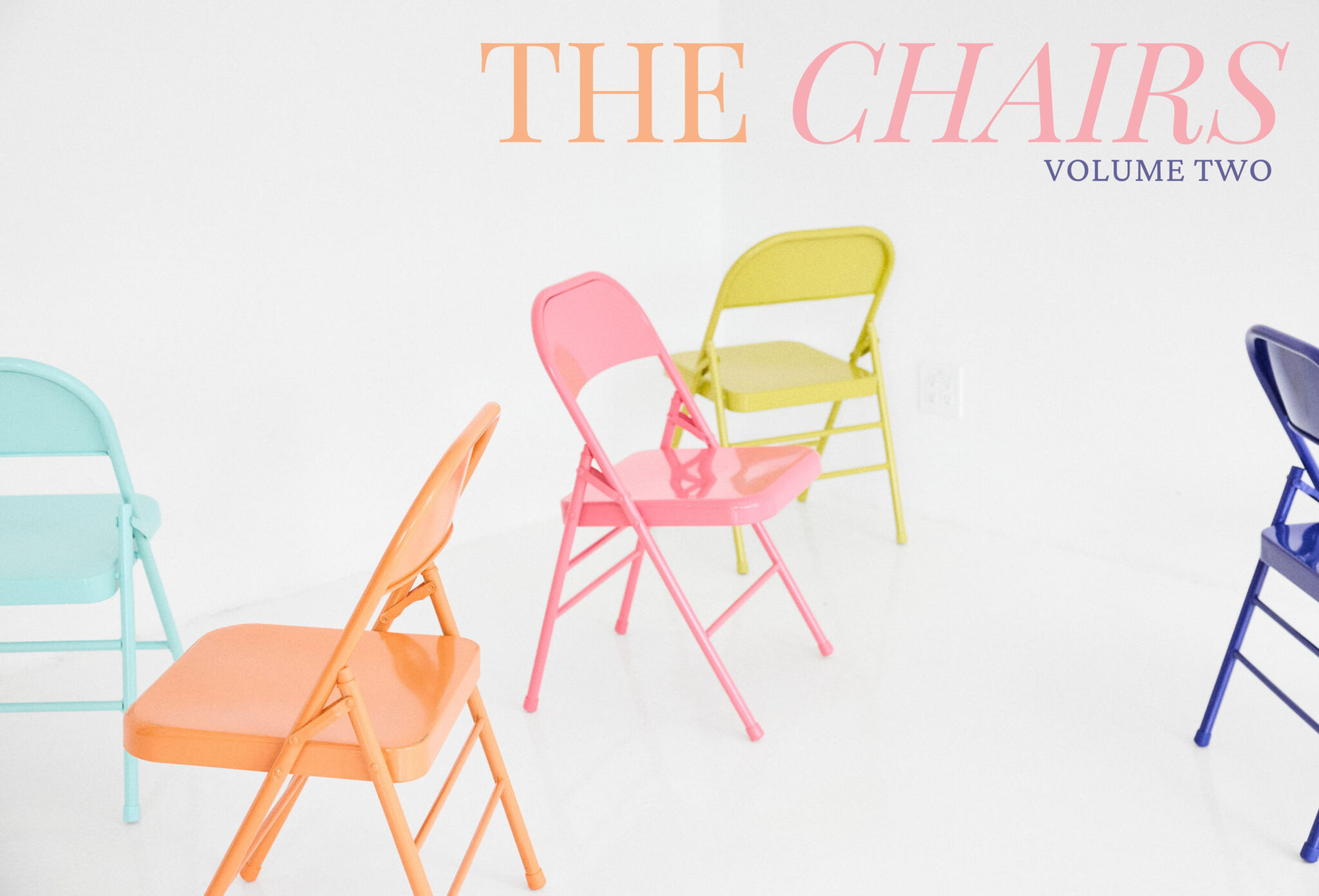 Kids fashion editorial The Chairs Volume Two photographed by Colleen Chrzanowski and styled by Maria Montane, featuring colourful chairs in a white studio setting for Scimparello Magazine.