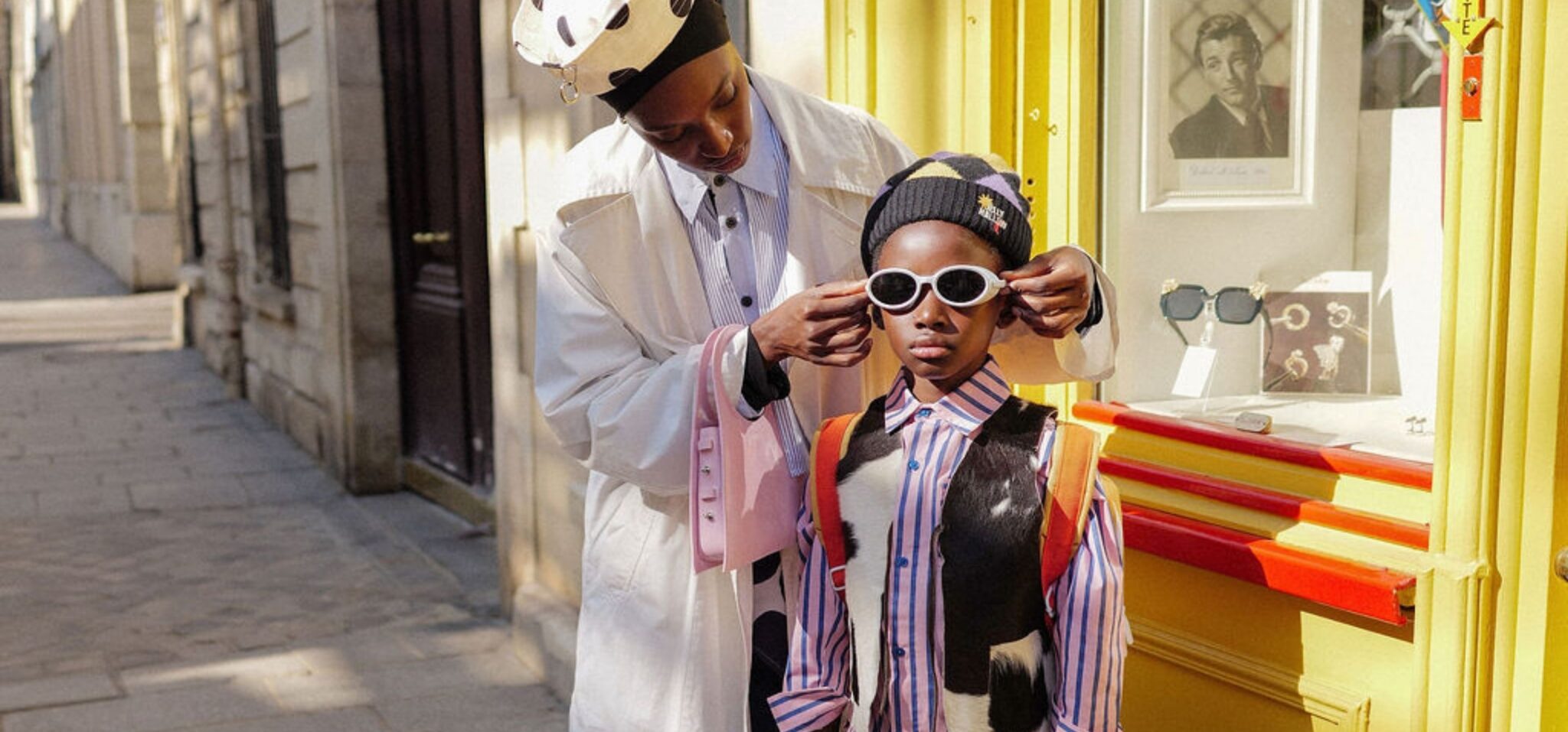 FW26 editorial Les Jours d’École photographed by Diana Tamayo and styled by Mously Kébé, featuring a mother helping her son get ready on the first day of school in Paris for Scimparello Magazine.