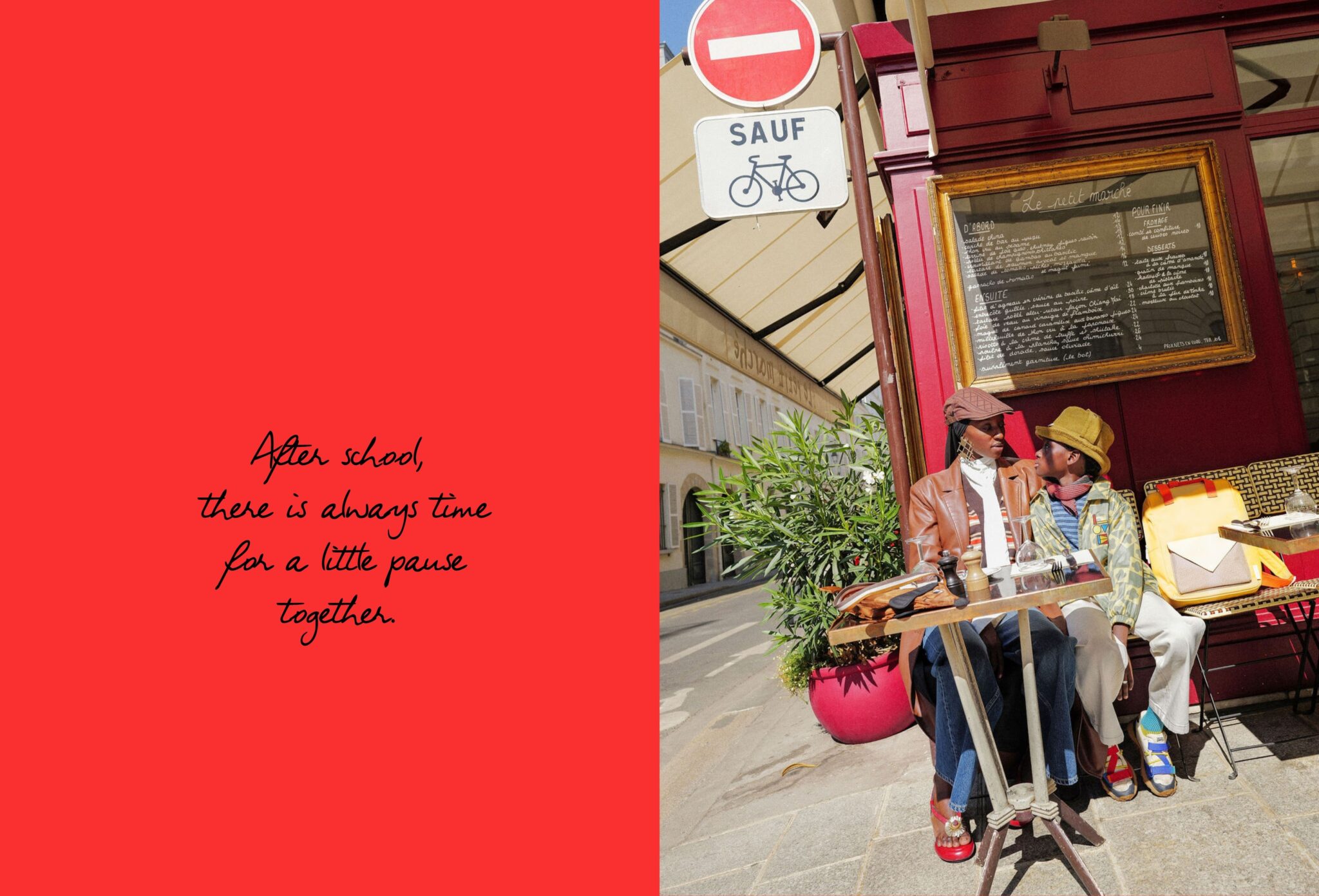 FW26 editorial Les Jours d’École photographed by Diana Tamayo and styled by Mously Kébé, featuring a mother and son sharing an after-school pause at a Paris café for Scimparello Magazine.