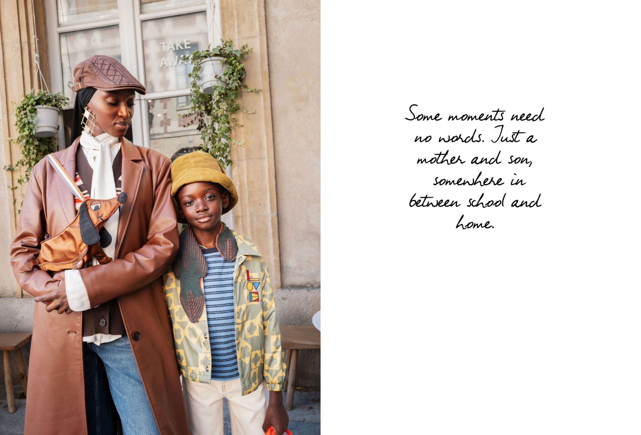 FW26 editorial Les Jours d’École photographed by Diana Tamayo and styled by Mously Kébé, featuring a quiet mother and son moment after school in Paris for Scimparello Magazine.