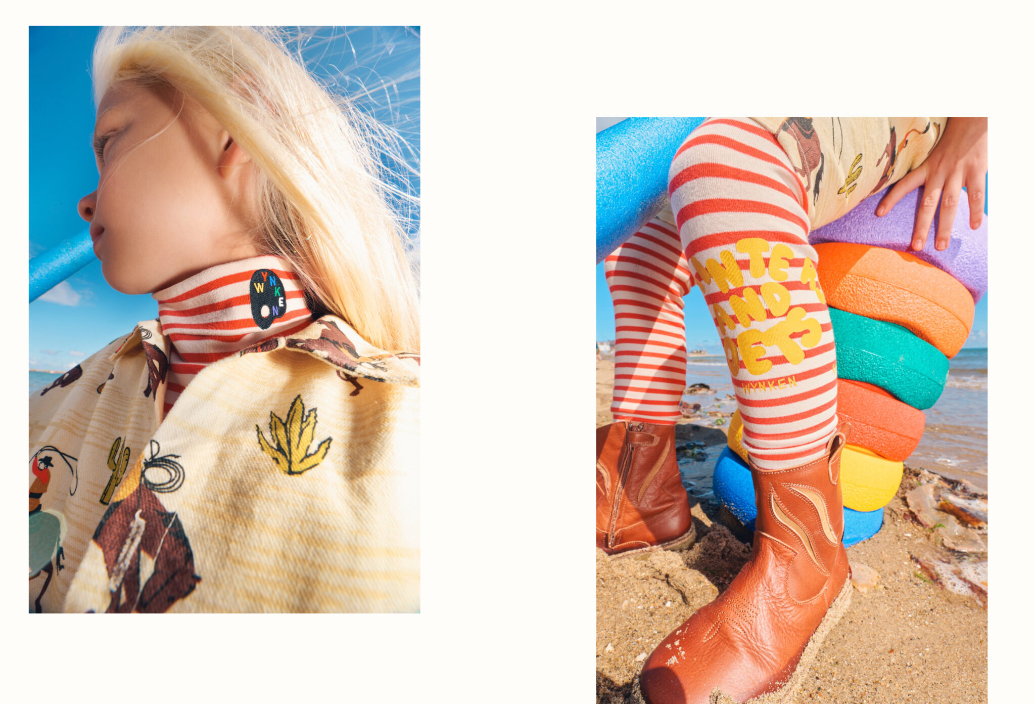 Forecast: Colour FW26 fashion editorial photographed by Alma Rosaz, featuring colourful kids fashion details with striped layers, bold prints and bright seaside colours for Scimparello Magazine.