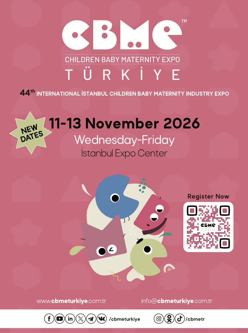 CBME Türkiye 2026 event poster announcing the 44th International Istanbul Children Baby Maternity Industry Expo, taking place from 11–13 November 2026 at Istanbul Expo Center.